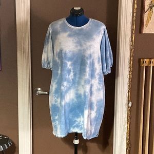 Tie dye puff sleeve shirt dress